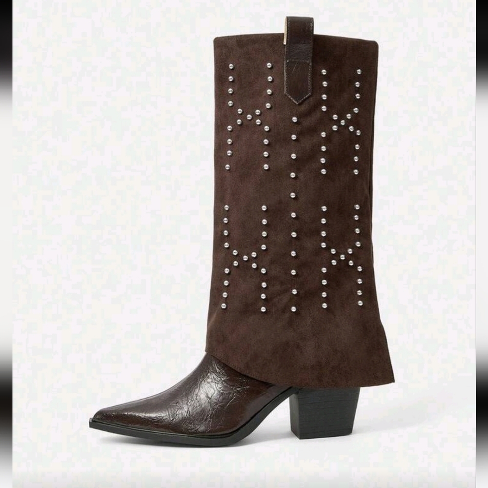 Western Style Pointed Toe Chunky Heel Cowgirl Boots,Fashion Casual Outfit For Wo - Picture 3 of 5